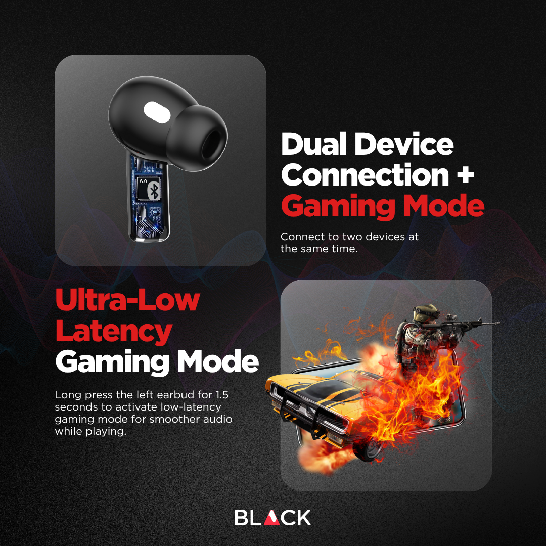 BLACK BassBuds X Hybrid 6 Mic ANC+ENC True Wireless (TWS) Earphones, Upto 45H Playtime, 1 Year Warranty