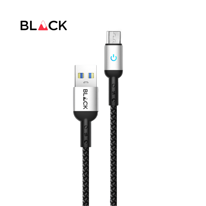 BLACK Cable Strong&Fast Nylon USB A to micro, 25000+bend, LED, 1.2m, 1Yr warranty