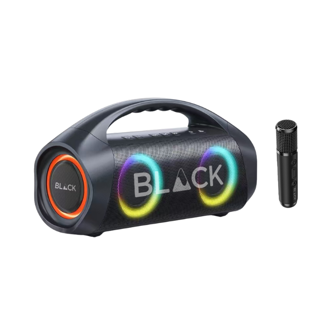 BLACK BassBoom Wireless Bluetooth Speaker, 80W, Optional Microphone, Up to 10H Playtime, 1 Yr Warranty