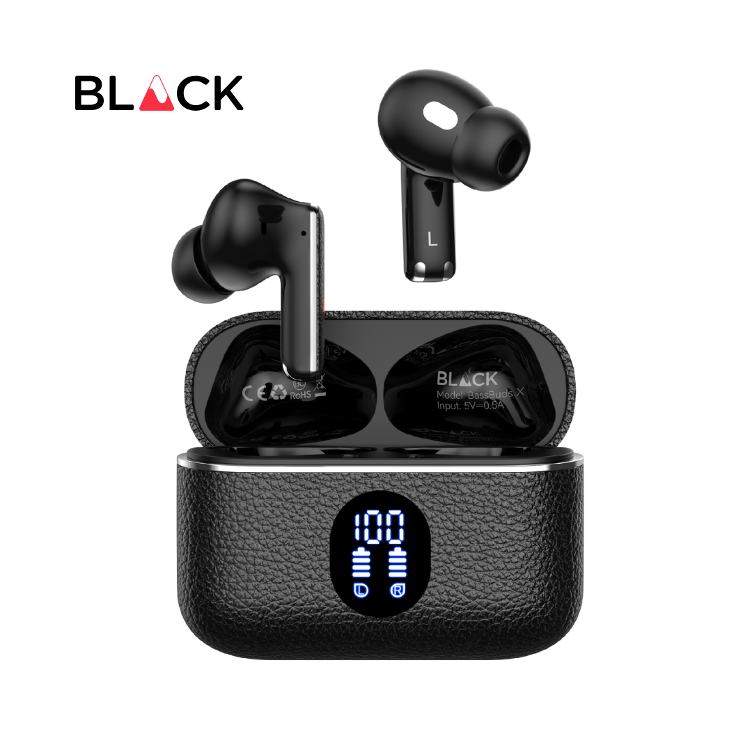 BLACK BassBuds X Hybrid 6 Mic ANC+ENC True Wireless (TWS) Earphones, Upto 45H Playtime, 1 Year Warranty