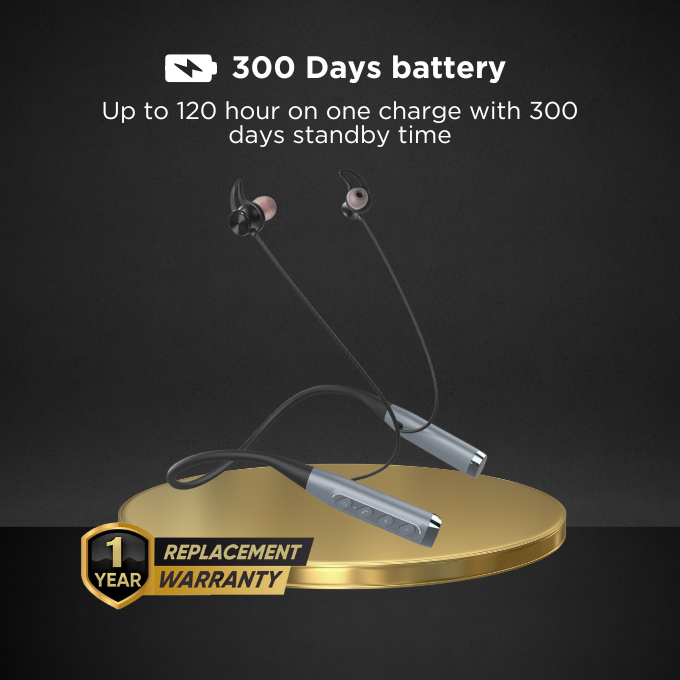 BLACK BassBand 2 Wireless Bluetooth Neckband with Mic, Upto 120H Playtime, 1 Yr Warranty