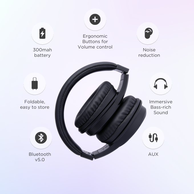 BLACK BassHead Wireless Bluetooth Headphone with mic, Upto 30H Playtime, 1Yr Warranty