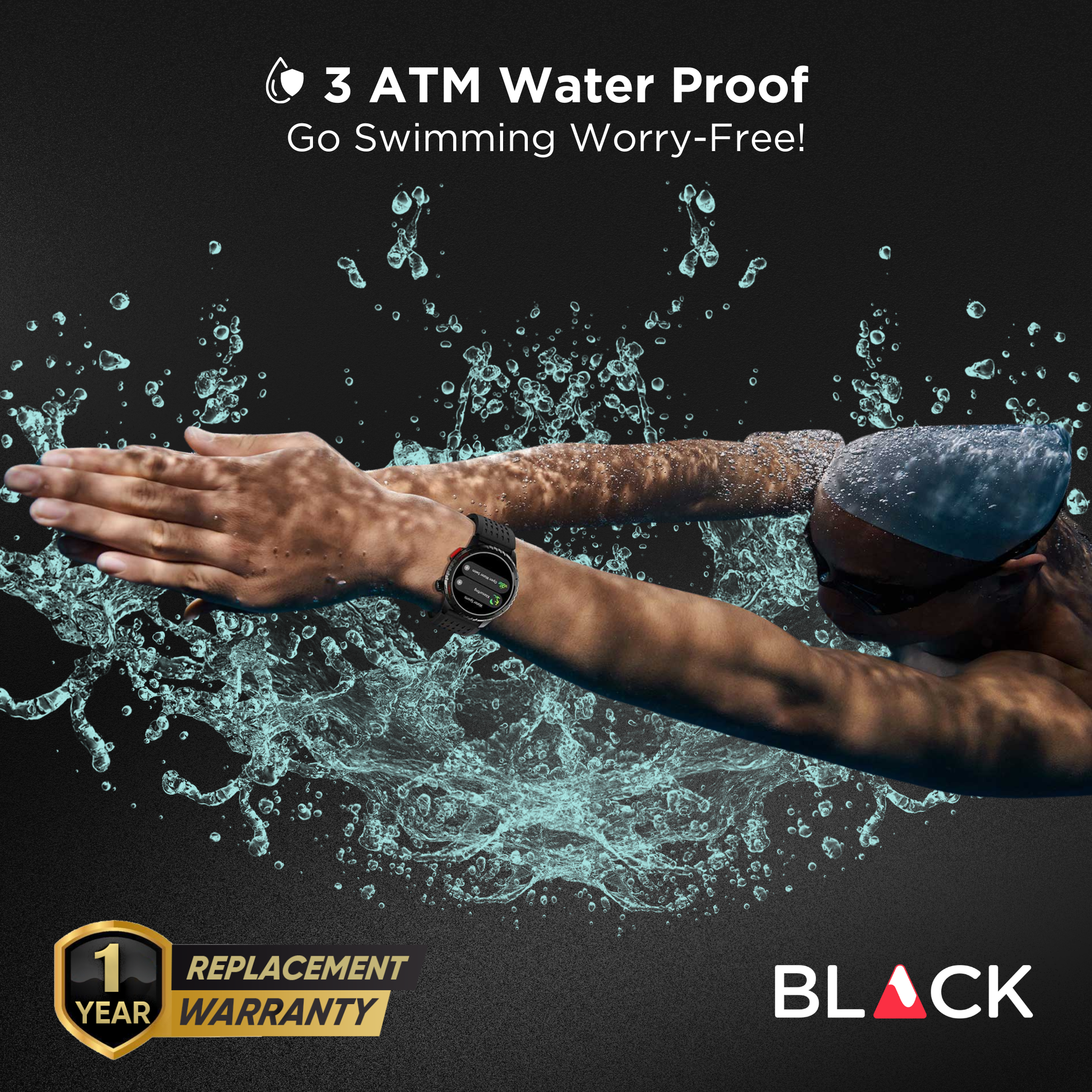 BLACK Fit X GPS Waterproof Health Monitor Smartwatch, Upto 15 Day battery, AMOLED Always ON screen, 1Yr Warranty