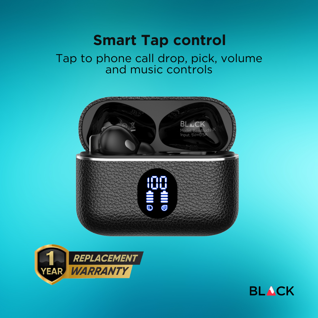 BLACK BassBuds X Hybrid 6 Mic ANC+ENC True Wireless (TWS) Earphones, Upto 45H Playtime, 1 Year Warranty