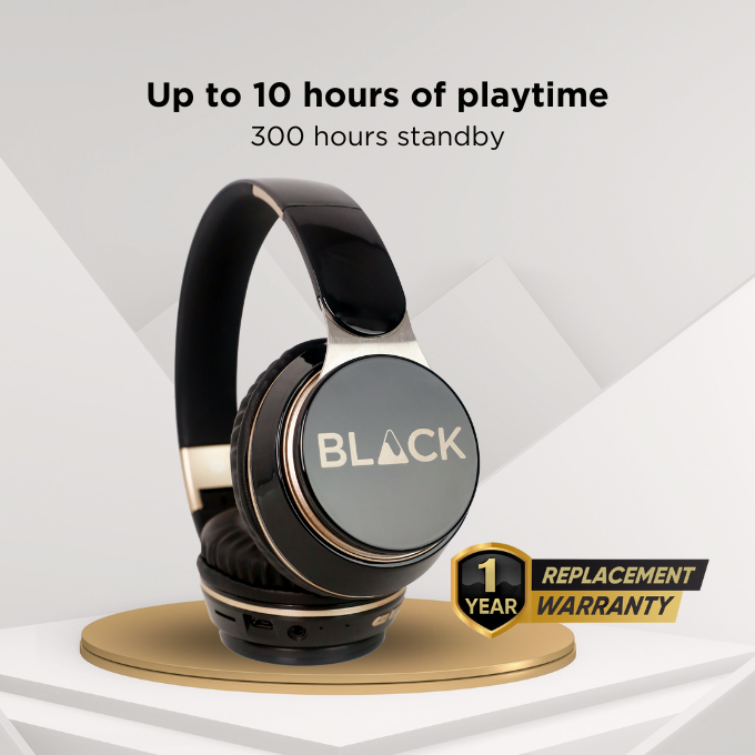 BLACK BassHead 2 Wireless Bluetooth Headphone with mic, Upto 30H Playtime, 1Yr Warranty