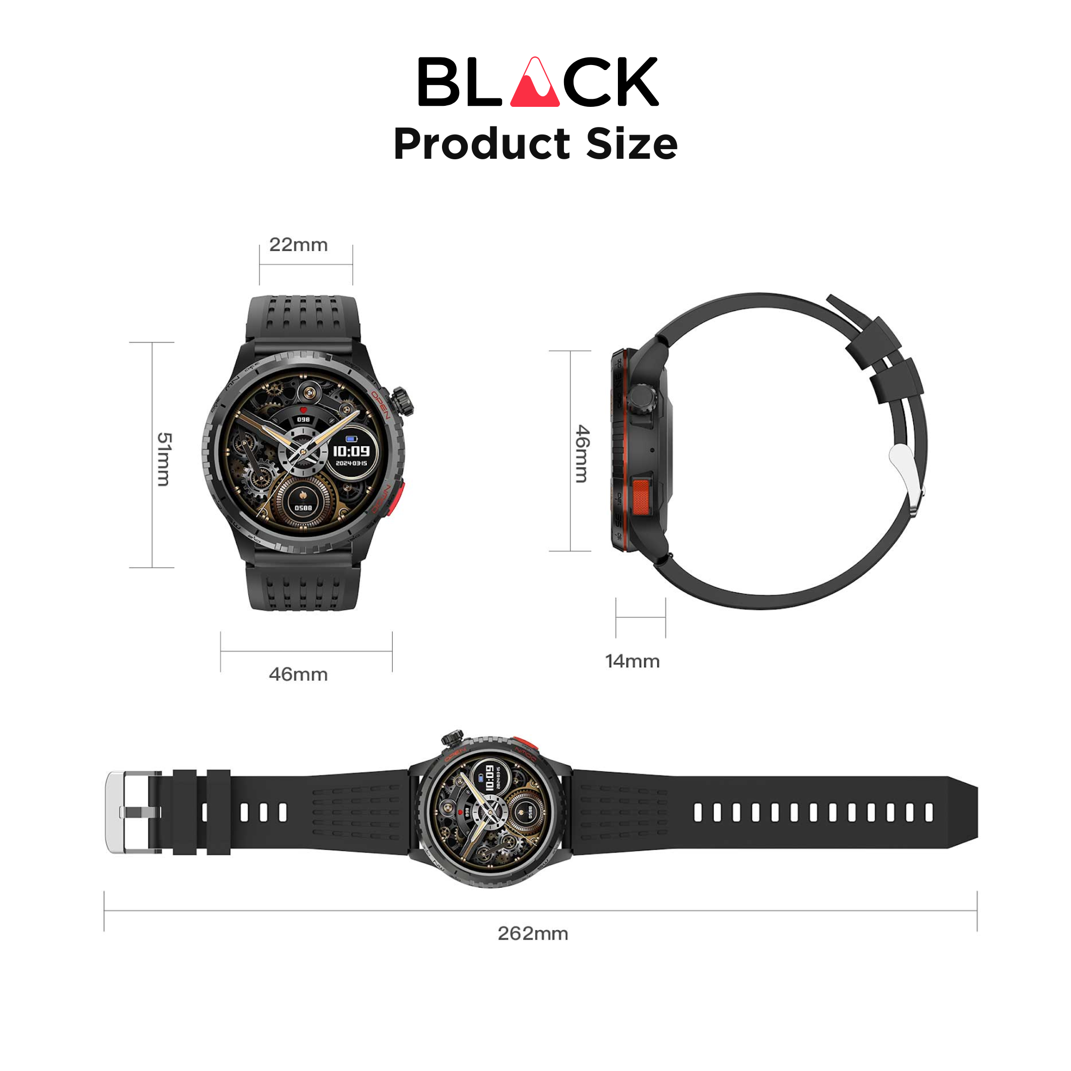 BLACK Fit X GPS Waterproof Health Monitor Smartwatch, Upto 15 Day battery, AMOLED Always ON screen, 1Yr Warranty