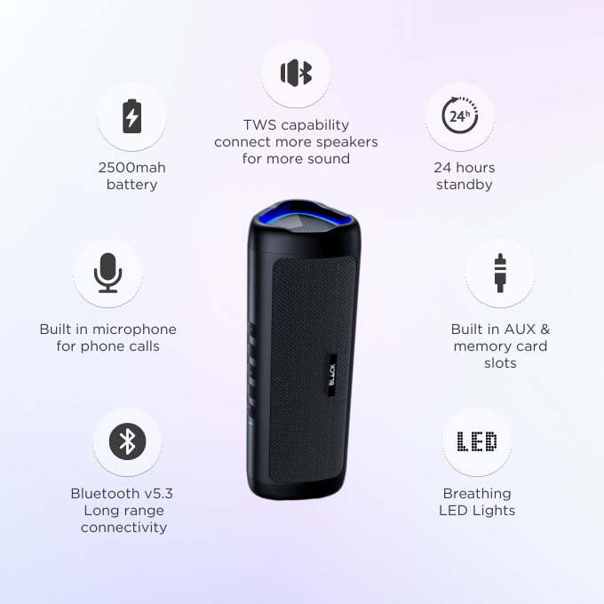 BLACK BassBox Wireless Bluetooth Speaker, with USB and Flash, 10W, Upto 10H Playtime, 1 Yr Warranty