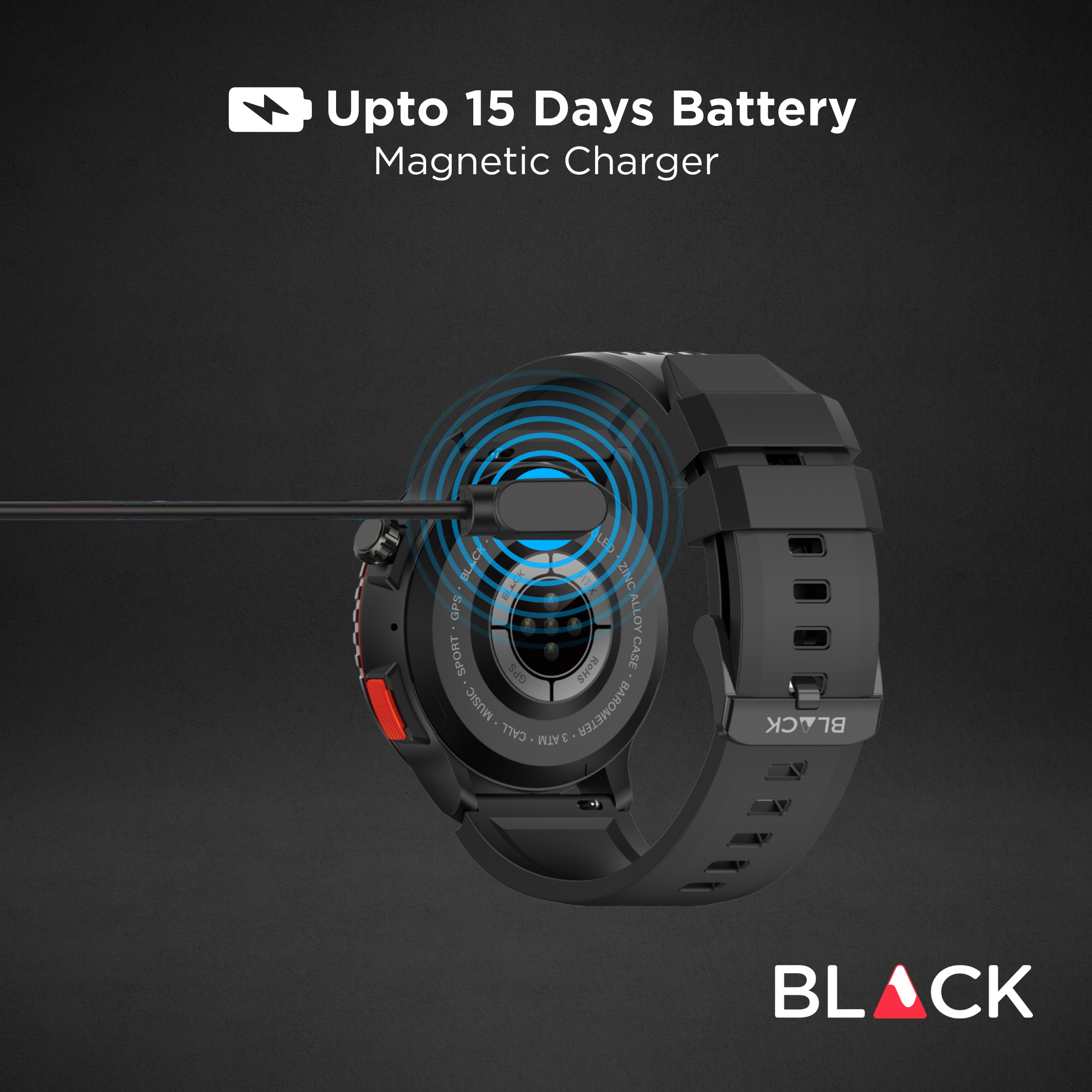 BLACK Fit X GPS Waterproof Health Monitor Smartwatch, Upto 15 Day battery, AMOLED Always ON screen, 1Yr Warranty