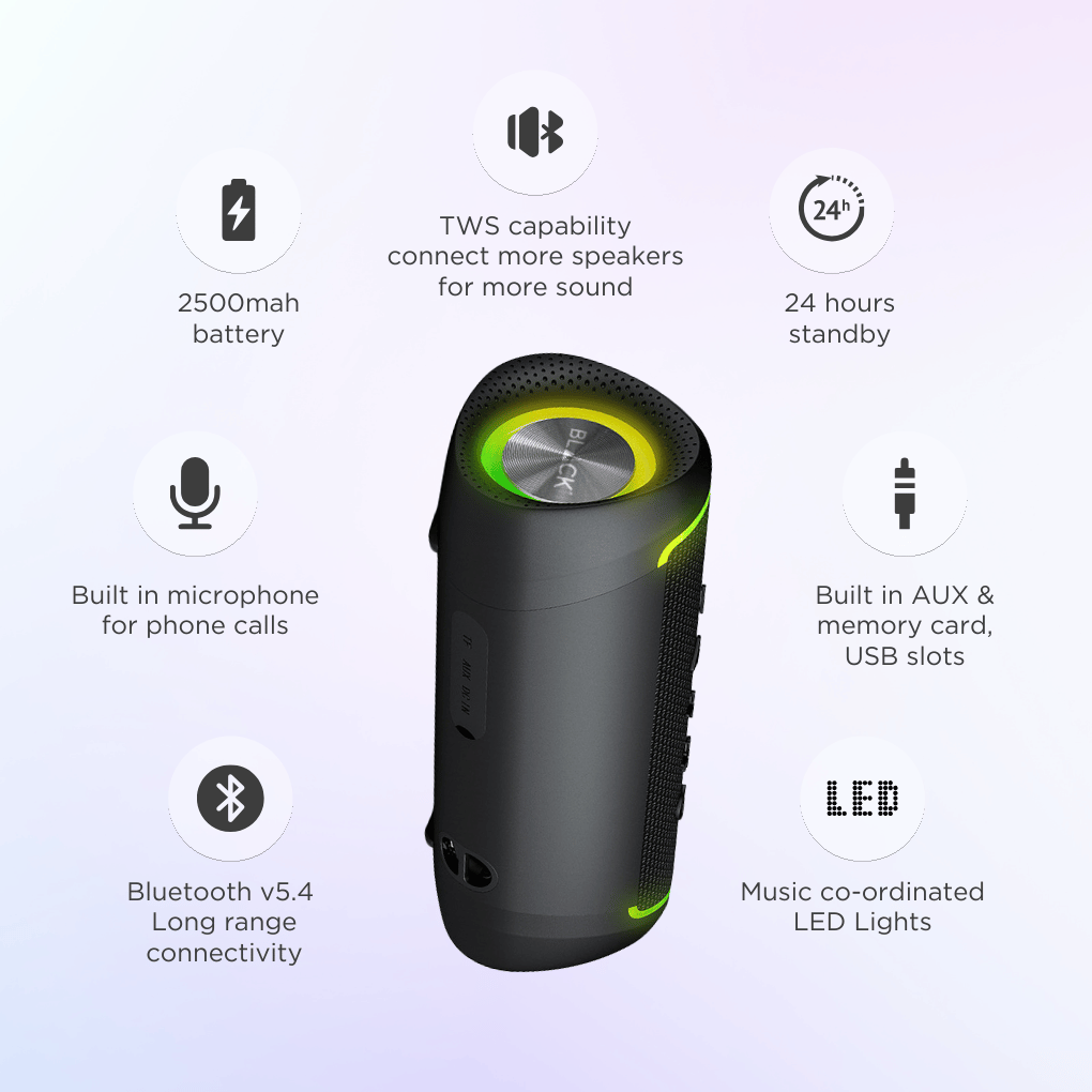 BLACK BassBox 2 Wireless Bluetooth Speaker, 12W, Upto 9H Playtime, 1 Yr Warranty