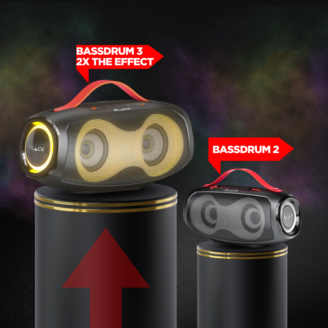 BLACK BassDrum 3 Wireless Bluetooth Speaker, 40W, Up to 9H Playtime, 1 Yr Warranty