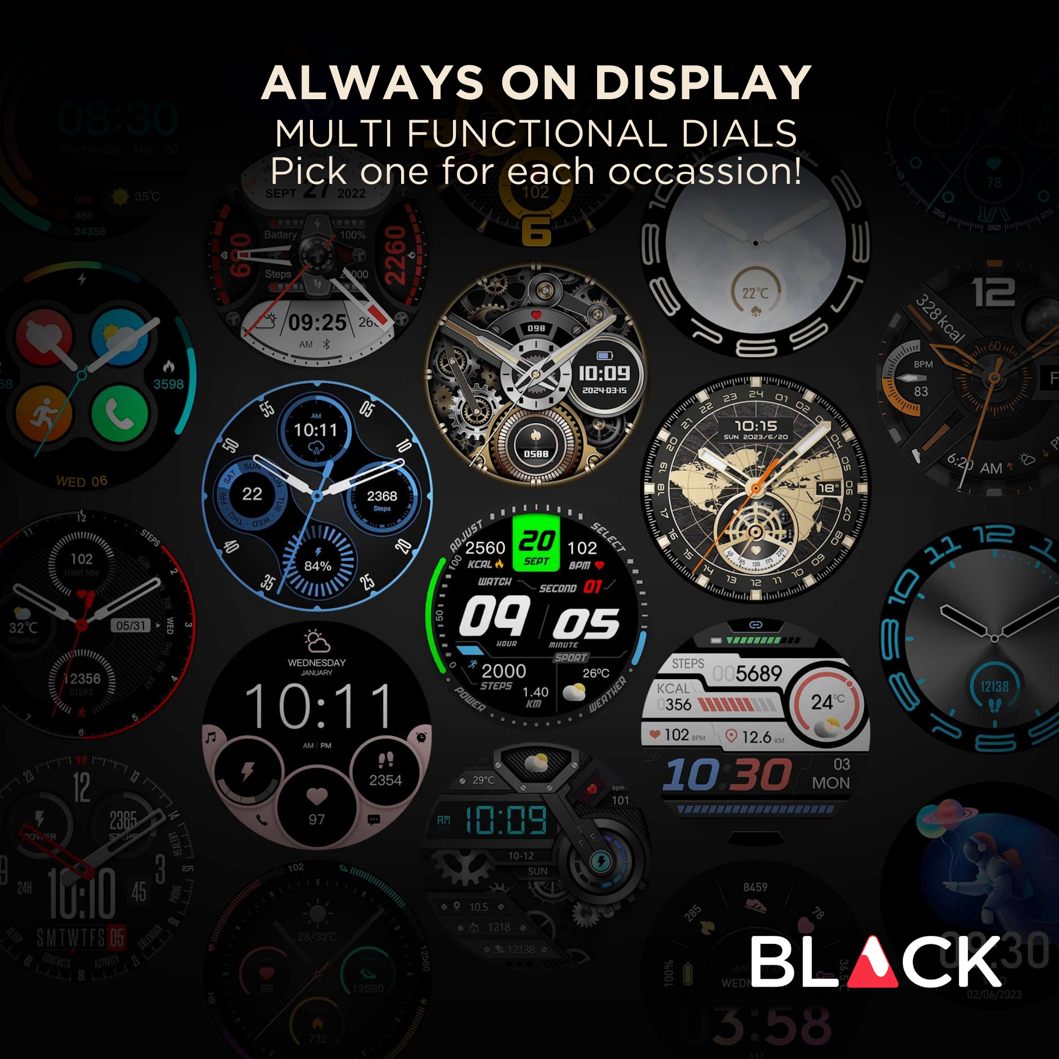 BLACK Fit X GPS Waterproof Health Monitor Smartwatch, Upto 15 Day battery, AMOLED Always ON screen, 1Yr Warranty