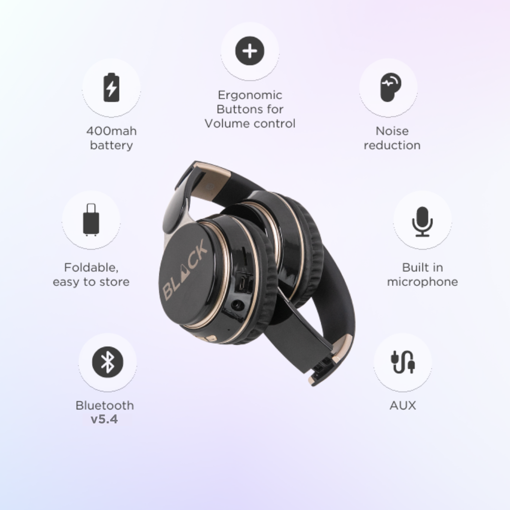 BLACK BassHead 2 Wireless Bluetooth Headphone with mic, Upto 30H Playtime, 1Yr Warranty