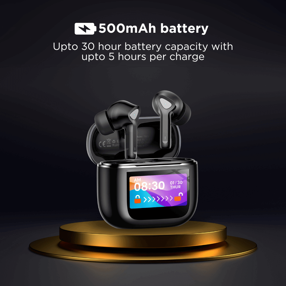 BLACK BassBuds 2 True Wireless (TWS) Earbuds with Smart Touch Screen, Upto 30H Playtime, 1 Yr Warranty